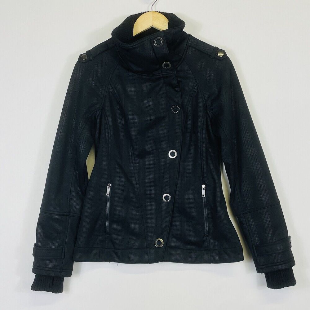 Zella Jacket Womens Small Black Square Windproof Fleece Lined Snap Frontā Active